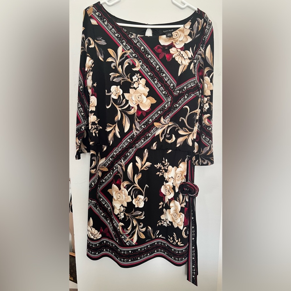 White House Black Market Black, Red, Cream Asymmetrical Sheath Dress